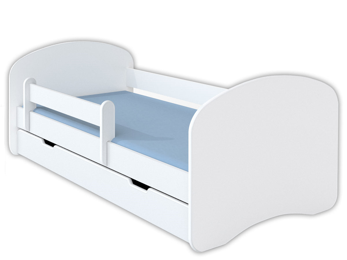 Lit enfant 70x140 | 80x160 | 80x180 cm avec matelas, tiroir (en option), protection antichute &amp; sommier à lattes en lit garçon fille blanc, rose, gris ou naturel