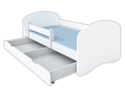 Lit enfant 70x140 | 80x160 | 80x180 cm avec matelas, tiroir (en option), protection antichute &amp; sommier à lattes en lit garçon fille blanc, rose, gris ou naturel