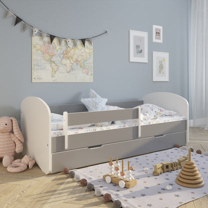 Lit enfant 70x140 | 80x160 | 80x180 cm avec matelas, tiroir (en option), protection antichute &amp; sommier à lattes en lit garçon fille blanc, rose, gris ou naturel