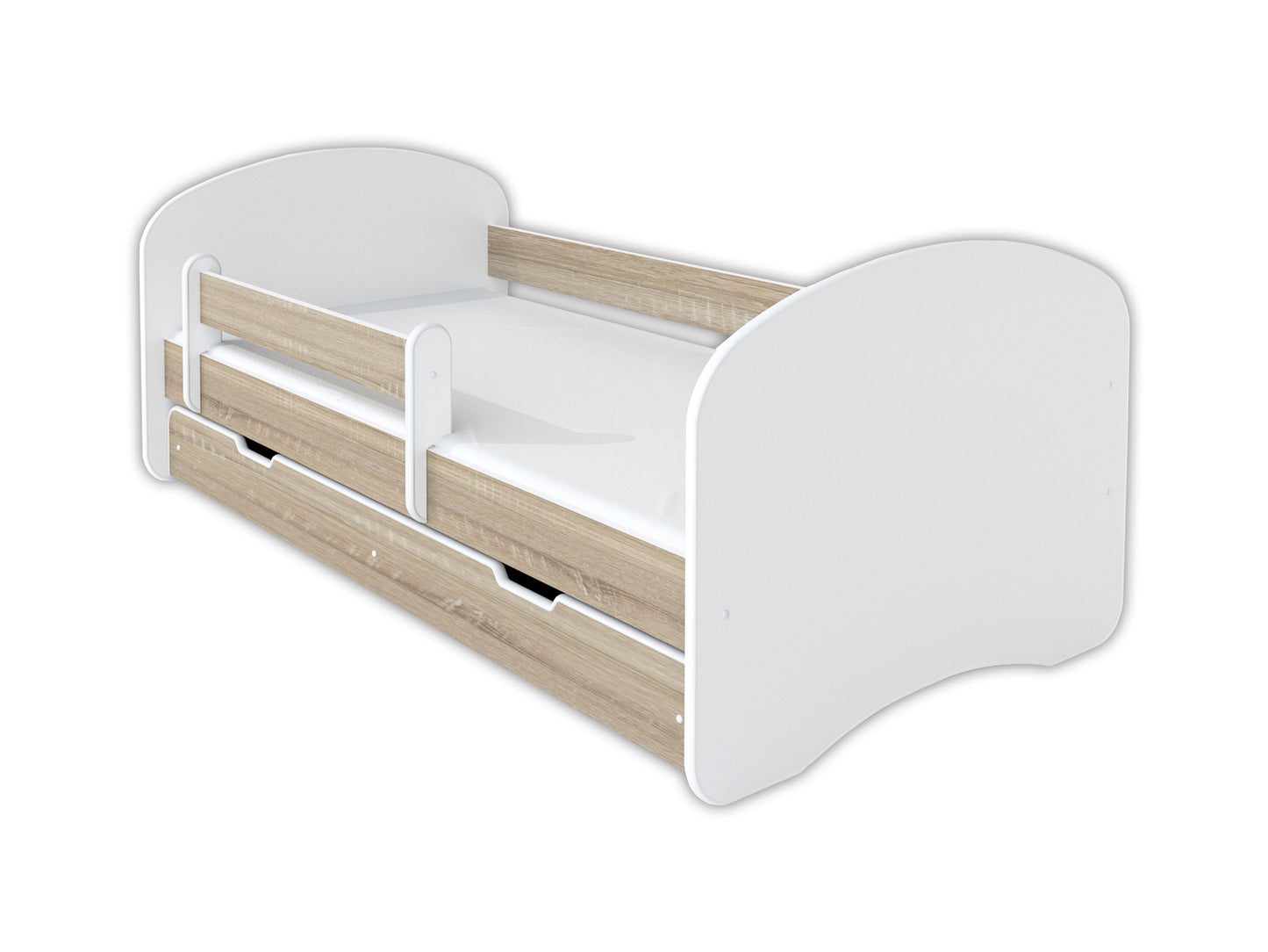 Lit enfant 70x140 | 80x160 | 80x180 cm avec matelas, tiroir (en option), protection antichute &amp; sommier à lattes en lit garçon fille blanc, rose, gris ou naturel