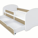 Lit enfant 70x140 | 80x160 | 80x180 cm avec matelas, tiroir (en option), protection antichute &amp; sommier à lattes en lit garçon fille blanc, rose, gris ou naturel