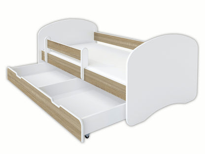 Lit enfant 70x140 | 80x160 | 80x180 cm avec matelas, tiroir (en option), protection antichute &amp; sommier à lattes en lit garçon fille blanc, rose, gris ou naturel