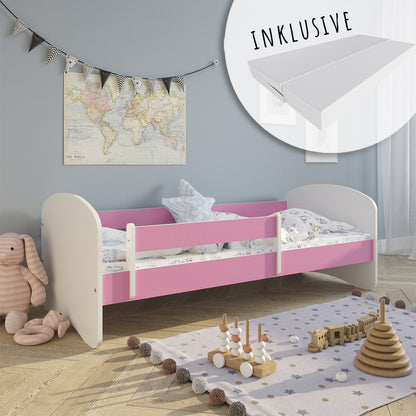 Lit enfant 70x140 | 80x160 | 80x180 cm avec matelas, tiroir (en option), protection antichute &amp; sommier à lattes en lit garçon fille blanc, rose, gris ou naturel