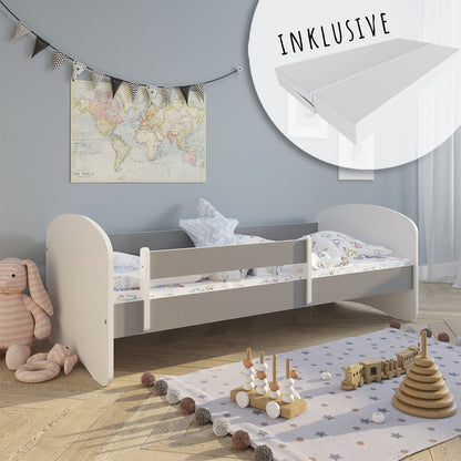 Lit enfant 70x140 | 80x160 | 80x180 cm avec matelas, tiroir (en option), protection antichute &amp; sommier à lattes en lit garçon fille blanc, rose, gris ou naturel