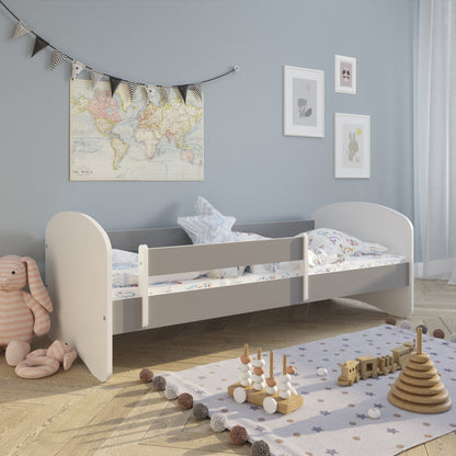 Lit enfant 70x140 | 80x160 | 80x180 cm avec matelas, tiroir (en option), protection antichute &amp; sommier à lattes en lit garçon fille blanc, rose, gris ou naturel