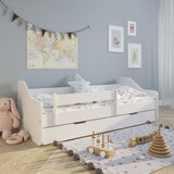 Kinderbett 80x160 | 80x180 cm mit Matratze, Rausfallschutz, Lattenrost & Schublade (optional) in weiß, pink, grau oder natur Mädchen Jungen Bett