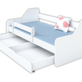 Kinderbett 80x160 | 80x180 cm mit Matratze, Rausfallschutz, Lattenrost & Schublade (optional) in weiß, pink, grau oder natur Mädchen Jungen Bett