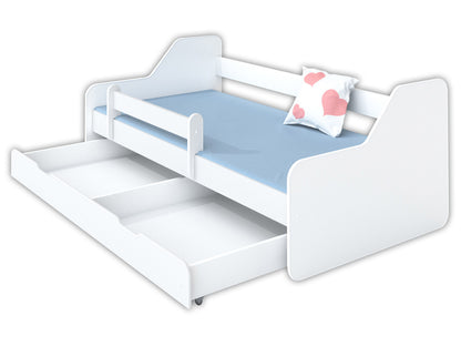 Lit enfant 80x160 | 80x180 cm avec matelas, protection antichute, sommier à lattes &amp; tiroir (en option) en lit garçon fille blanc, rose, gris ou naturel