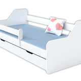 Kinderbett 80x160 | 80x180 cm mit Matratze, Rausfallschutz, Lattenrost & Schublade (optional) in weiß, pink, grau oder natur Mädchen Jungen Bett