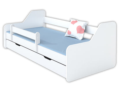 Lit enfant 80x160 | 80x180 cm avec matelas, protection antichute, sommier à lattes &amp; tiroir (en option) en lit garçon fille blanc, rose, gris ou naturel