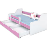 Kinderbett 80x160 | 80x180 cm mit Matratze, Rausfallschutz, Lattenrost & Schublade (optional) in weiß, pink, grau oder natur Mädchen Jungen Bett