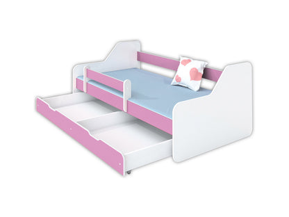 Kinderbett 80x160 | 80x180 cm mit Matratze, Rausfallschutz, Lattenrost & Schublade (optional) in weiß, pink, grau oder natur Mädchen Jungen Bett