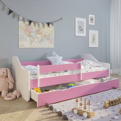 Kinderbett 80x160 | 80x180 cm mit Matratze, Rausfallschutz, Lattenrost & Schublade (optional) in weiß, pink, grau oder natur Mädchen Jungen Bett