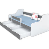 Kinderbett 80x160 | 80x180 cm mit Matratze, Rausfallschutz, Lattenrost & Schublade (optional) in weiß, pink, grau oder natur Mädchen Jungen Bett