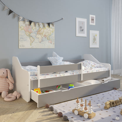 Lit enfant 80x160 | 80x180 cm avec matelas, protection antichute, sommier à lattes &amp; tiroir (en option) en lit garçon fille blanc, rose, gris ou naturel