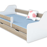 Kinderbett 80x160 | 80x180 cm mit Matratze, Rausfallschutz, Lattenrost & Schublade (optional) in weiß, pink, grau oder natur Mädchen Jungen Bett