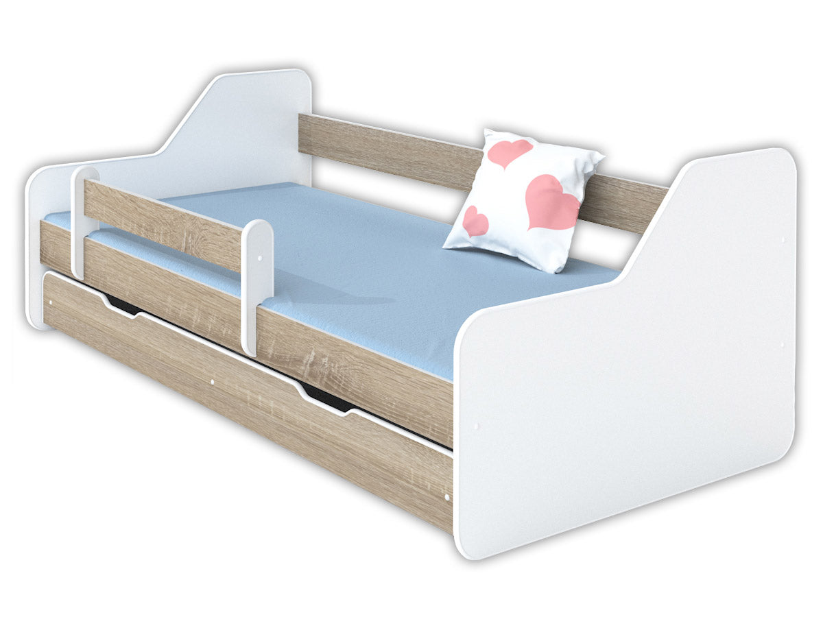 Lit enfant 80x160 | 80x180 cm avec matelas, protection antichute, sommier à lattes &amp; tiroir (en option) en lit garçon fille blanc, rose, gris ou naturel