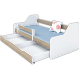 Kinderbett 80x160 | 80x180 cm mit Matratze, Rausfallschutz, Lattenrost & Schublade (optional) in weiß, pink, grau oder natur Mädchen Jungen Bett