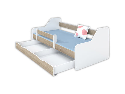 Lit enfant 80x160 | 80x180 cm avec matelas, protection antichute, sommier à lattes &amp; tiroir (en option) en lit garçon fille blanc, rose, gris ou naturel