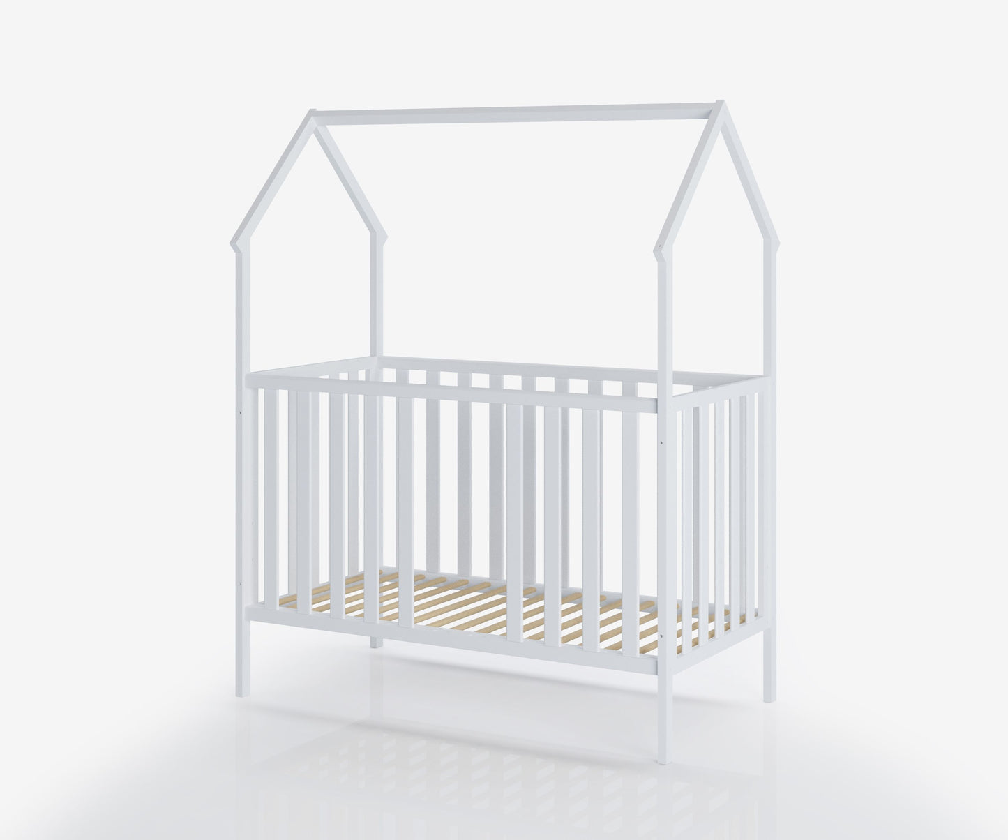 Lit bébé lit cabane 60x120 | Barreaux 70x140 cm réglables en hauteur et amovibles avec matelas (en option) | blanc très stable Fabriqué en Europe 140 x 70