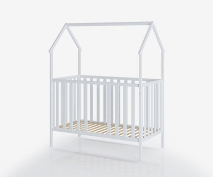 Lit bébé lit cabane 60x120 | Barreaux 70x140 cm réglables en hauteur et amovibles avec matelas (en option) | blanc très stable Fabriqué en Europe 140 x 70