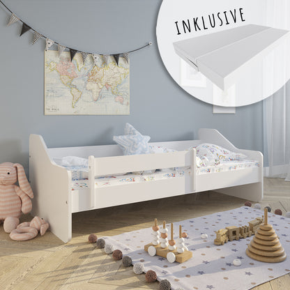 Lit enfant 80x160 | 80x180 cm avec matelas, protection antichute, sommier à lattes &amp; tiroir (en option) en lit garçon fille blanc, rose, gris ou naturel