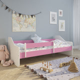 Kinderbett 80x160 | 80x180 cm mit Matratze, Rausfallschutz, Lattenrost & Schublade (optional) in weiß, pink, grau oder natur Mädchen Jungen Bett