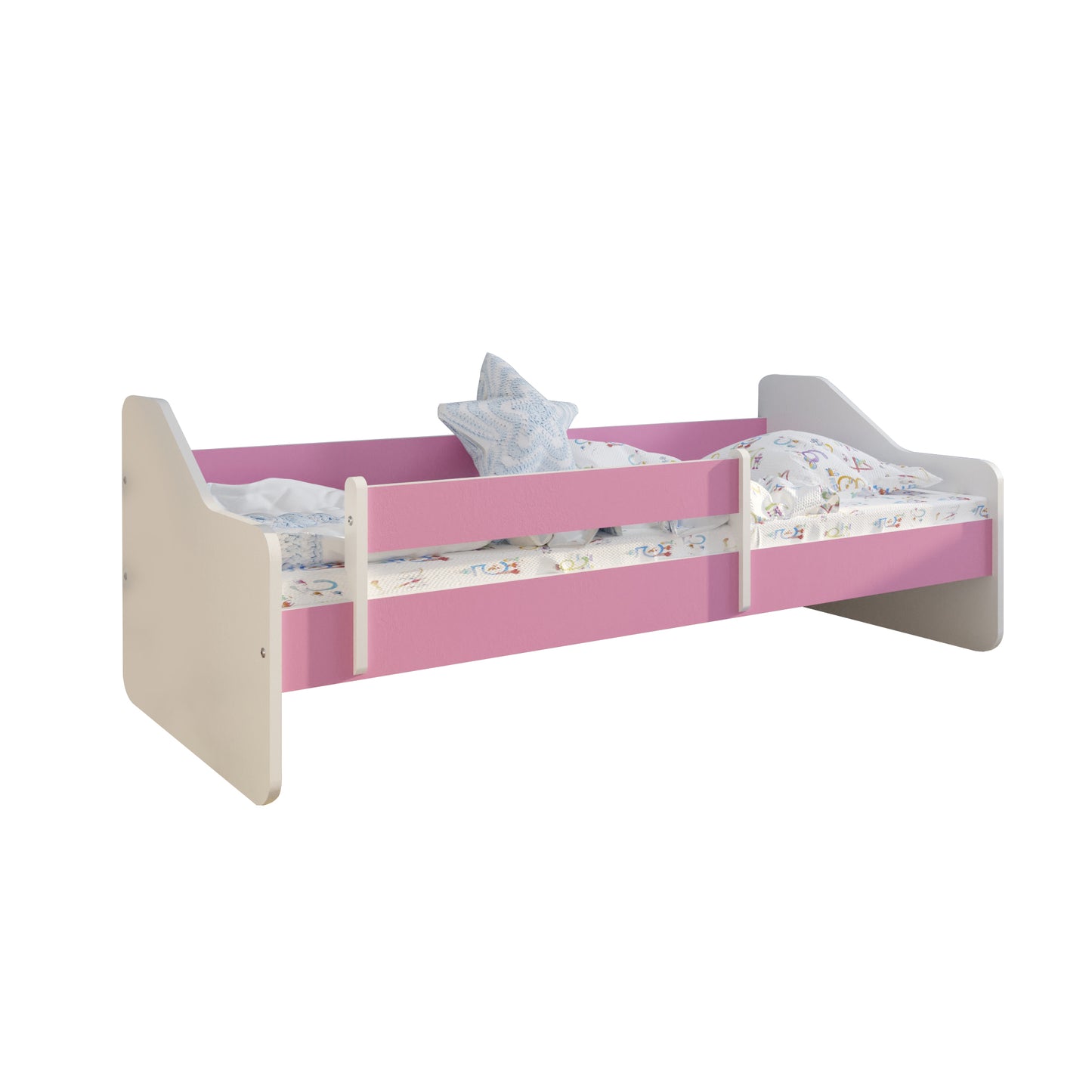 Kinderbett 80x160 | 80x180 cm mit Matratze, Rausfallschutz, Lattenrost & Schublade (optional) in weiß, pink, grau oder natur Mädchen Jungen Bett