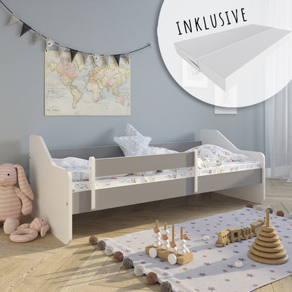 Lit enfant 80x160 | 80x180 cm avec matelas, protection antichute, sommier à lattes &amp; tiroir (en option) en lit garçon fille blanc, rose, gris ou naturel