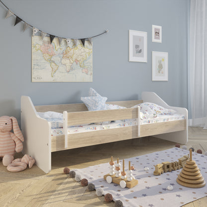 Lit enfant 80x160 | 80x180 cm avec matelas, protection antichute, sommier à lattes &amp; tiroir (en option) en lit garçon fille blanc, rose, gris ou naturel