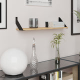 Étagère murale de 90 cm de large, étagère murale en bois foncé avec supports en métal noir, étagère, livres, tableaux, décoration, salon, chambre, salle à manger, couloir