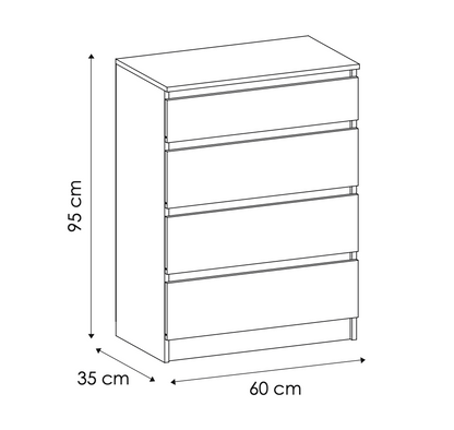 Commode blanche avec trois, quatre ou cinq tiroirs, couloir de chambre, petite table de chevet, armoire, buffet, buffet haut, largeur 60 cm