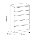 Kommode weiß mit drei, vier oder fünf Schubladen, Schlafzimmer Flur kleiner Nachttisch, Schrank, Sideboard, Highboard, Breite 60 cm