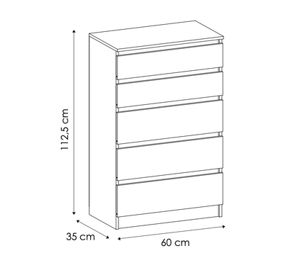 Kommode weiß mit drei, vier oder fünf Schubladen, Schlafzimmer Flur kleiner Nachttisch, Schrank, Sideboard, Highboard, Breite 60 cm