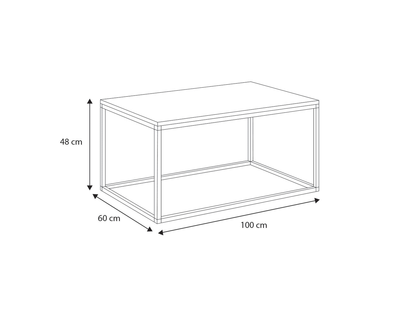 Table basse noir ou blanc, table d'appoint design loft, surface résistante aux rayures, table d'appoint de salon 100x60x48 cm (LxLxH)