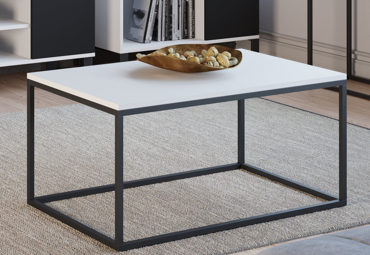 Table basse noir ou blanc, table d'appoint design loft, surface résistante aux rayures, table d'appoint de salon 100x60x48 cm (LxLxH)