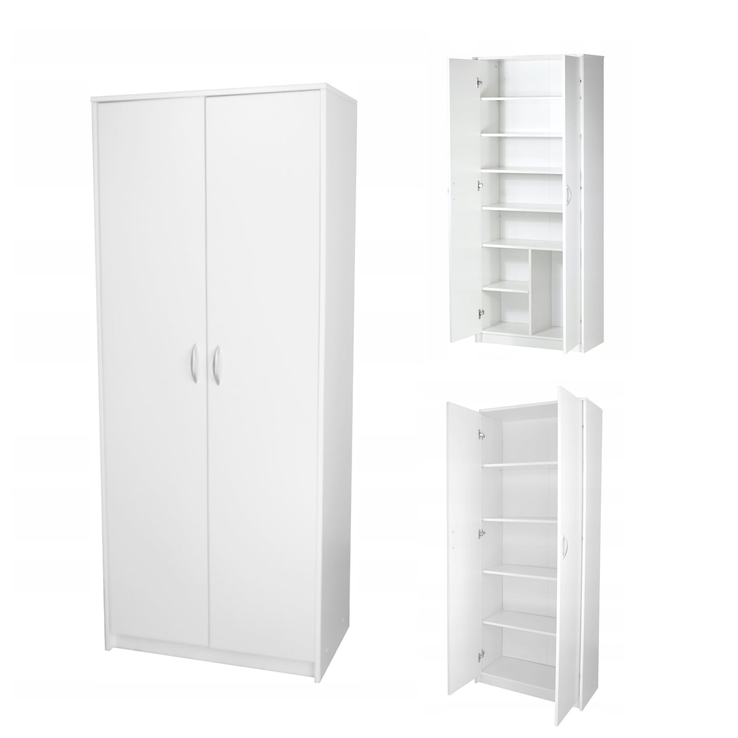 Armoire armoire polyvalente avec amortisseur de porte SOFT CLOSE (en option) blanc 74 cm largeur 180 cm hauteur avec quatre ou six étagères, classeur organisateur d'armoire domestique en bois MDF