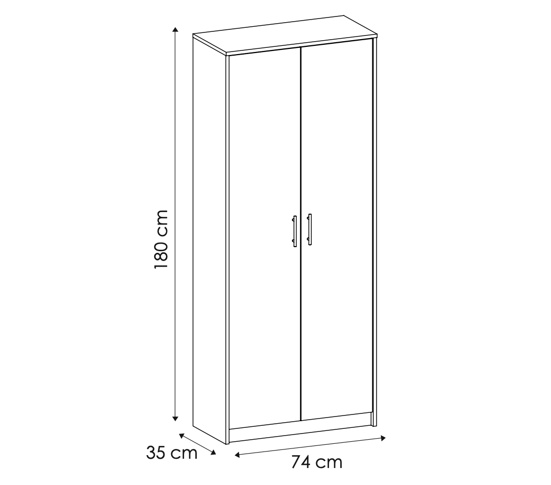 Schrank Mehrzweckschrank mit SOFT CLOSE Türdämpfer (optional) weiß 74cm Breite 180cm Höhe mit vier oder sechs Einlegeböden, Aktenschrank Haushaltsschrank Organizer aus MDF Holz