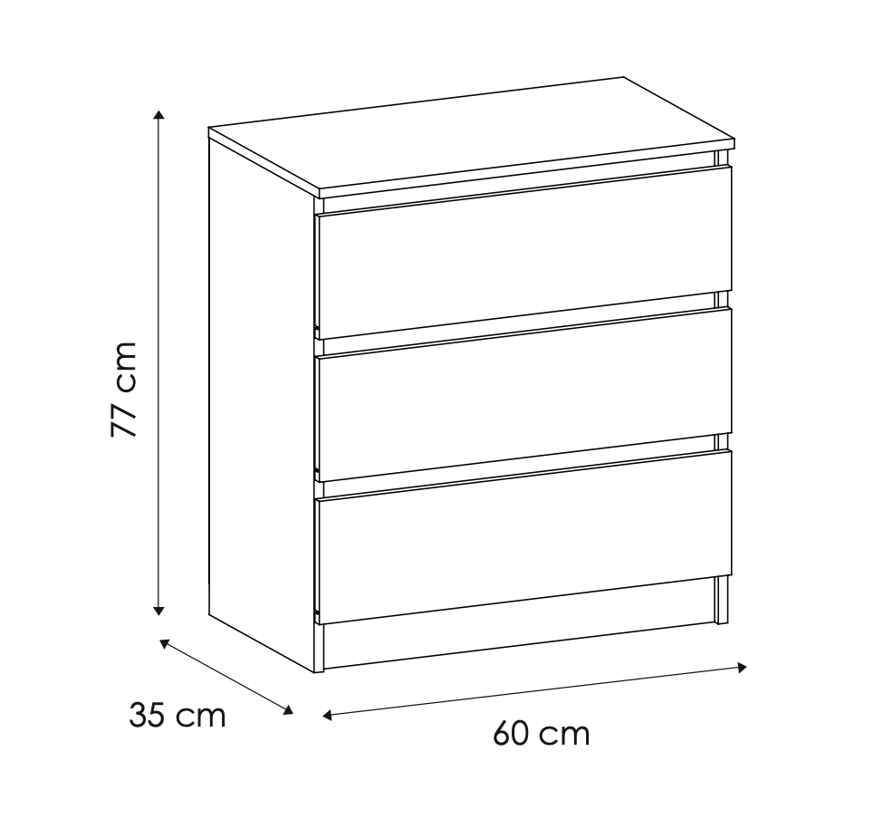 Commode blanche avec trois, quatre ou cinq tiroirs, couloir de chambre, petite table de chevet, armoire, buffet, buffet haut, largeur 60 cm