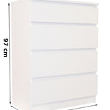 Kommode weiß mit drei, vier oder fünf Schubladen, Schlafzimmer Flur kleiner Nachttisch, Schrank, Sideboard, Highboard, Breite 60 cm