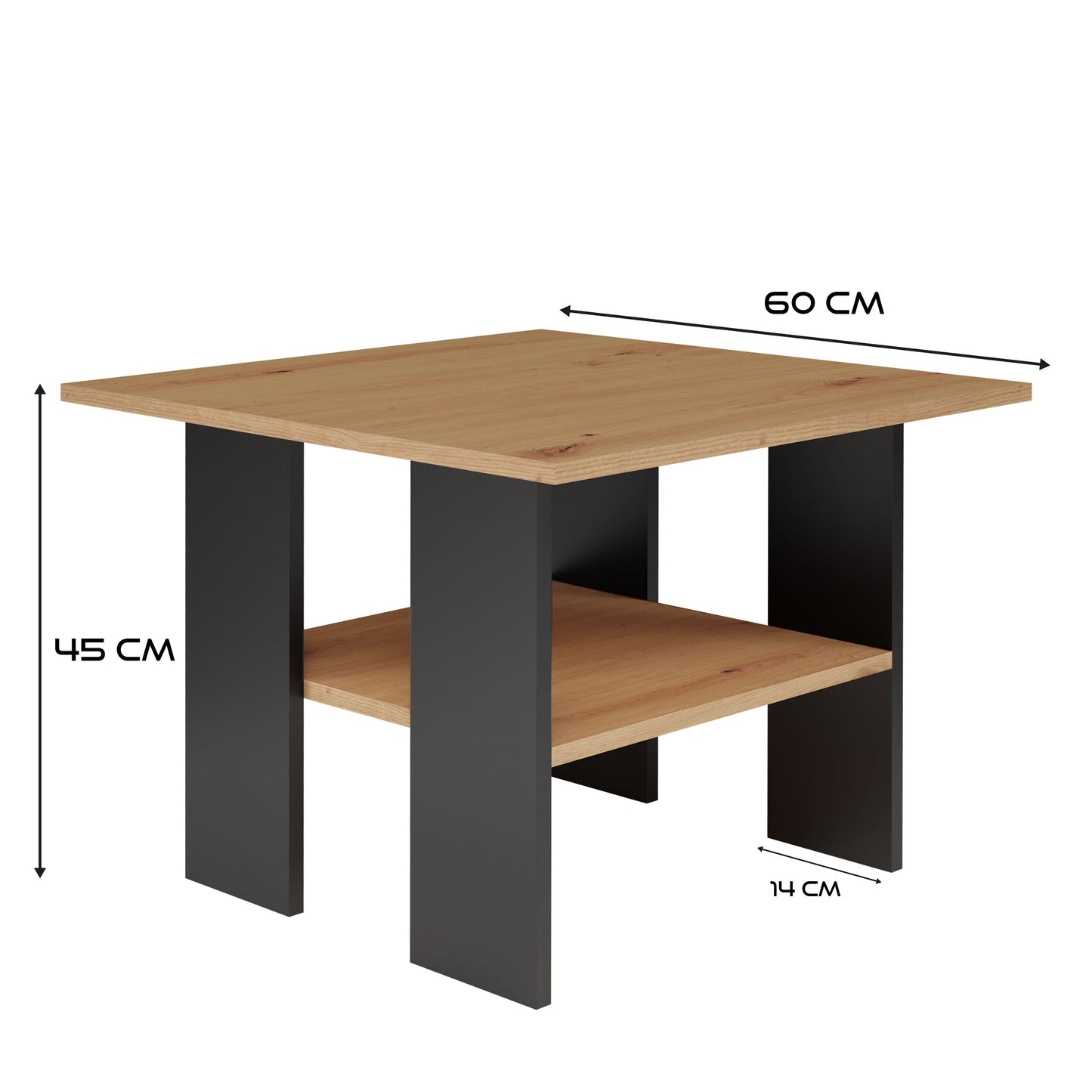 Couchtisch Anthrazit-Sonoma braun, Beistelltisch Loft Design, kratzfeste Oberfläche, Wohnzimmer Couch Tisch Beistell 60x60x45 cm (LxBxH)