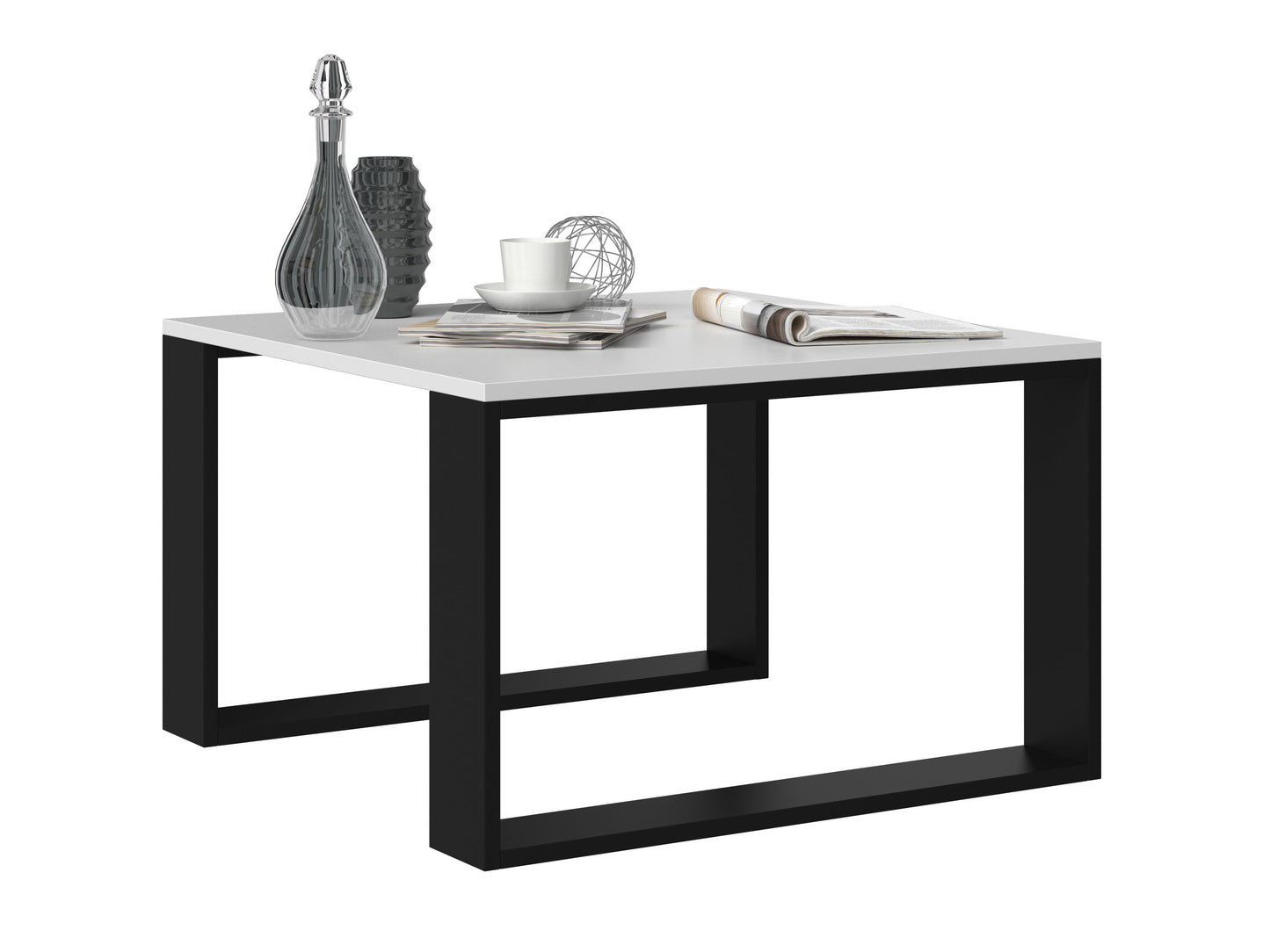 Table basse blanc ou noir/blanc, table d'appoint design loft, surface résistante aux rayures, table d'appoint de salon 67x67x40 cm (LxLxH)