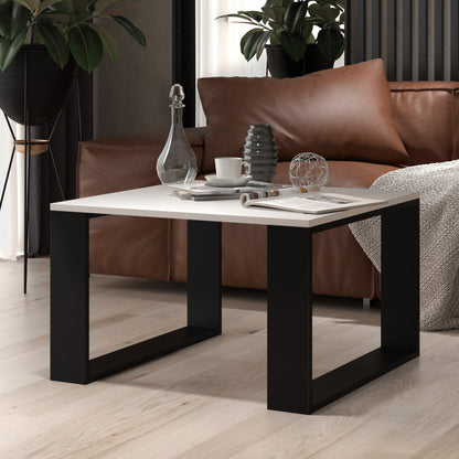 Table basse blanc ou noir/blanc, table d'appoint design loft, surface résistante aux rayures, table d'appoint de salon 67x67x40 cm (LxLxH)