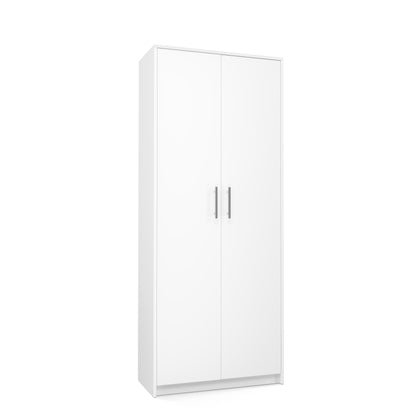 Armoire polyvalente blanche 74 cm largeur 180 cm hauteur avec six étagères et compartiment supplémentaire, classeur organisateur d'armoire domestique en bois MDF