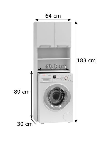 Waschmaschinenschrank weiß, Hängeschrank Badschrank, Hochschrank, Badregal, Waschmaschine Trockner WC