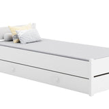 Lit enfant lit jeune 90x200 cm avec matelas (en option), tiroir et sommier à lattes en blanc lit fille garçon