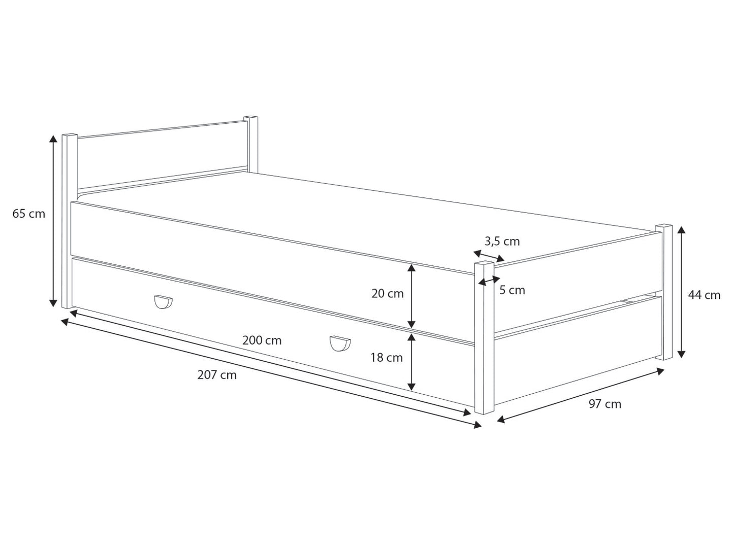 Kinderbett Jugendbett 90x200 cm mit Matratze (optional), Schublade & Lattenrost in weiß Mädchen Jungen Bett