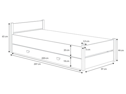 Lit enfant lit jeune 90x200 cm avec matelas (en option), tiroir et sommier à lattes en blanc lit fille garçon