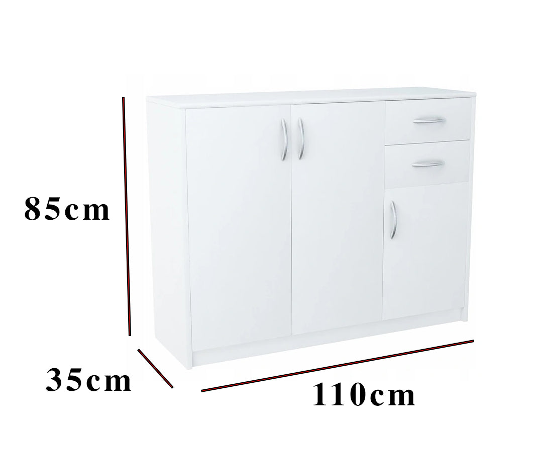 Kommode mit 2 Schubladen, schmal in weiß, Highboard Sideboard Mehrzweckschrank Schrank Schlafzimmer