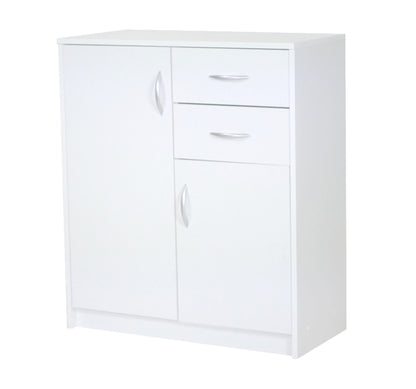 Commode avec 2 tiroirs, étroite en blanc, buffet haut, armoire polyvalente pour chambre à coucher 